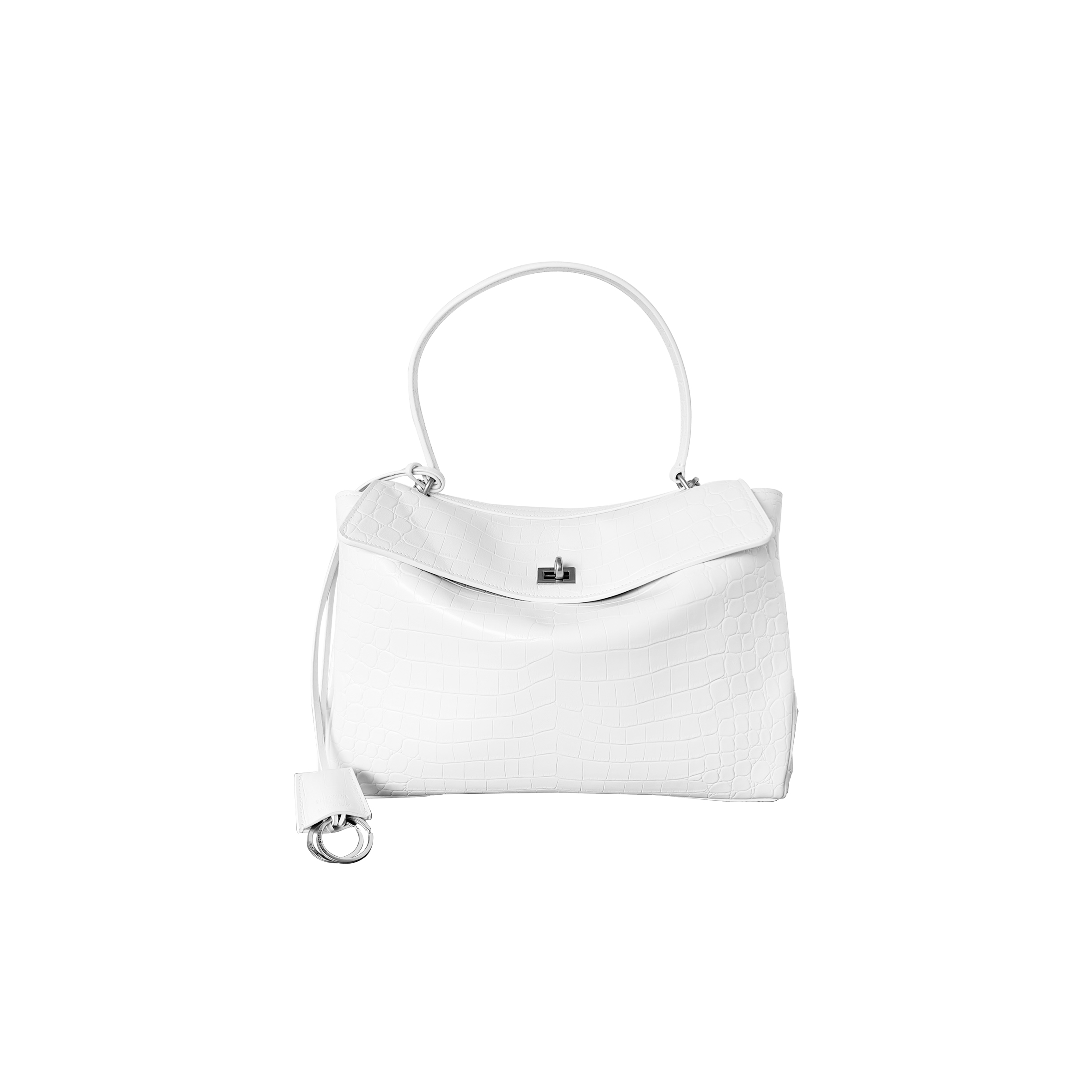 BALENCIAGA WOMEN'S RODEO MEDIUM HANDBAG CROCODILE EMBOSSED IN WHITE 7897400AA5L1200 (35*23.3*10.9)